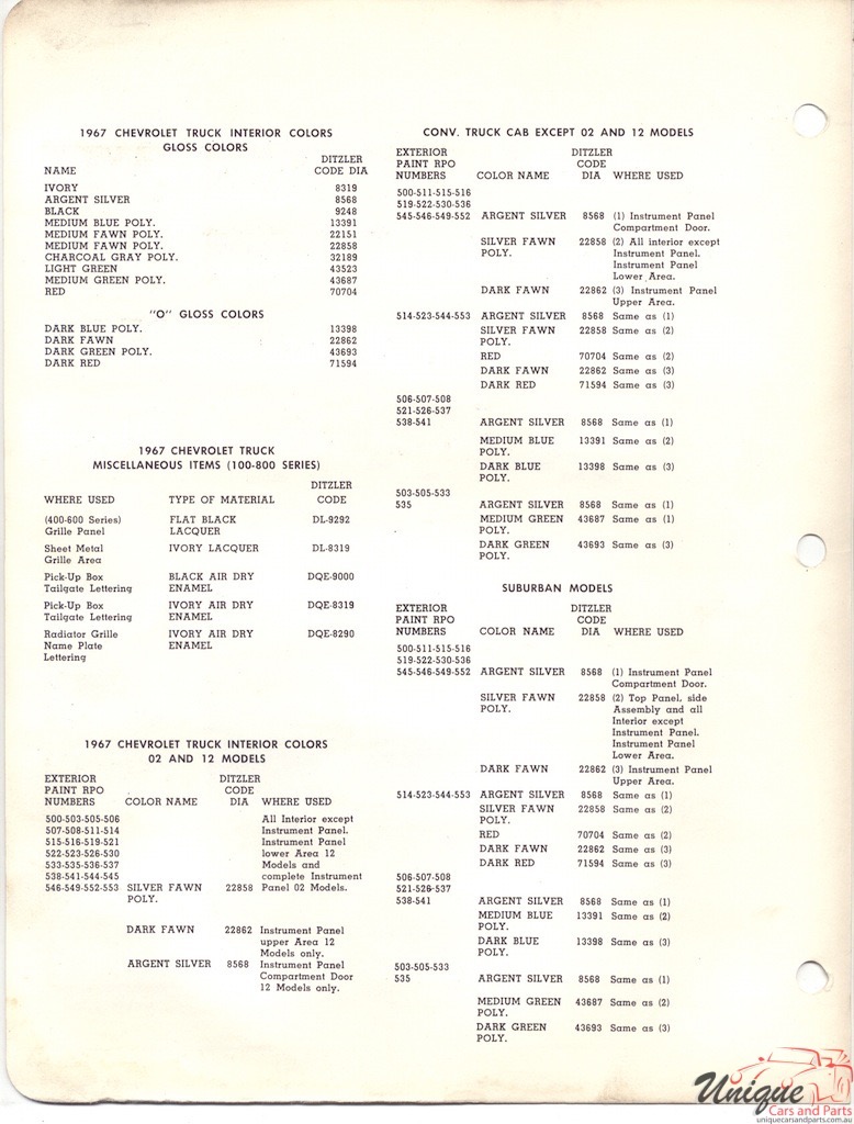 1967 GM Truck Fleet Paint Charts PPG 2